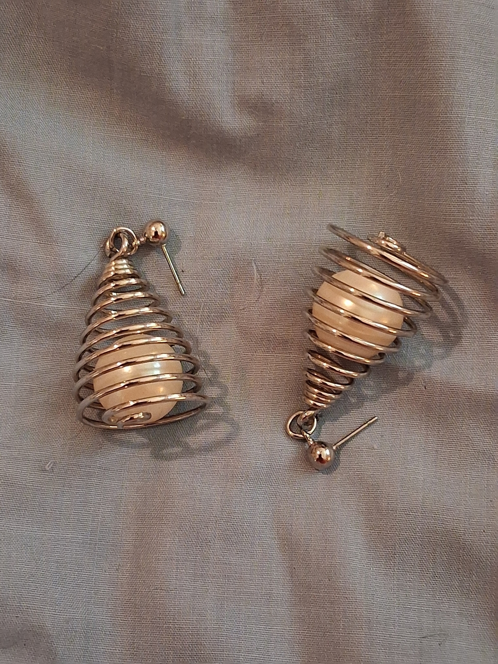 Vintage Silver Spiral Drop Earrings with Pearl Accent - Early 90s